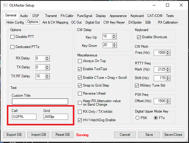 Grid square settings