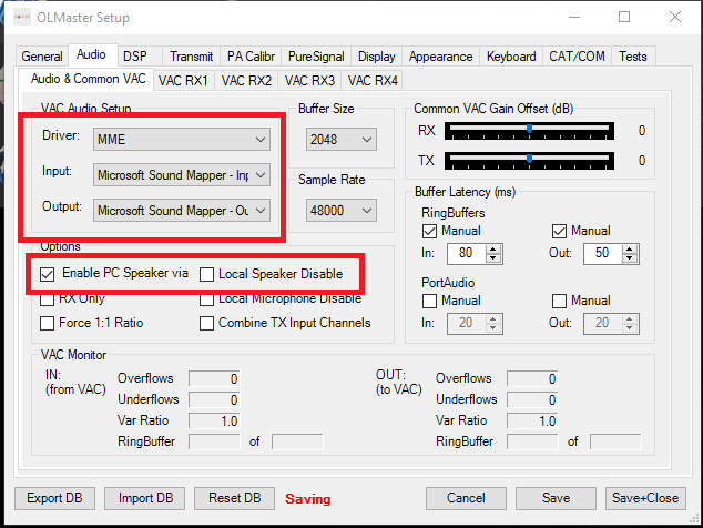 Audio interface settings