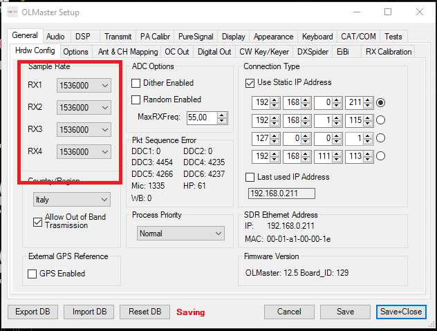 Receiver bandwidth setup