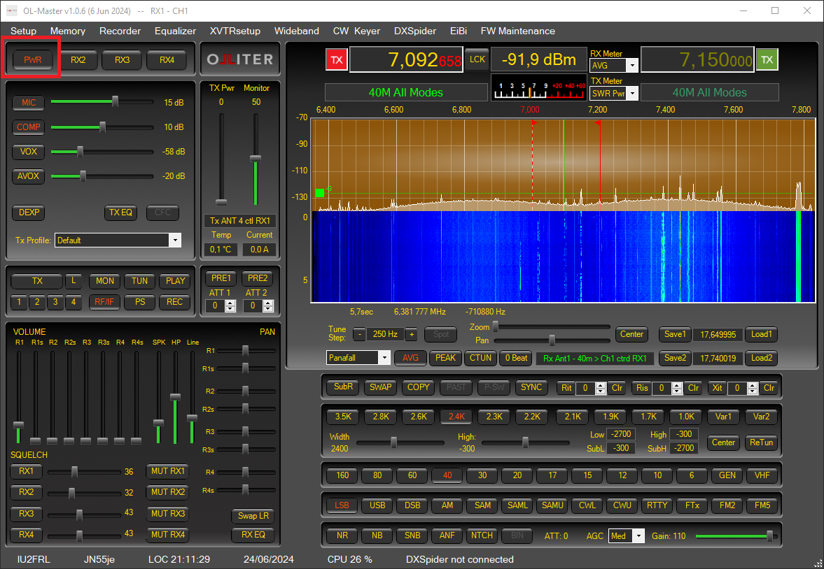 Starting the transceiver