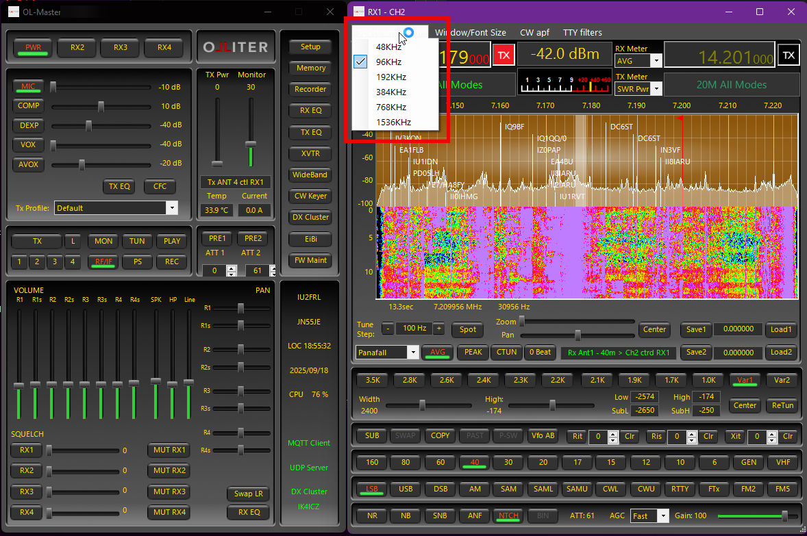 Receiver bandwidth setup