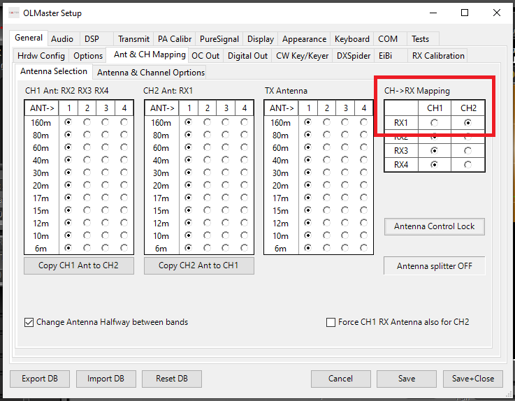 CH -> RX mapping in Setup form